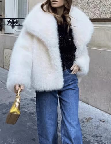 Haellun Women's Faux Fur Coat Long Sleeve Fluffy Jacket Open Front Furry Winter Shaggy Short Coat Outwear2