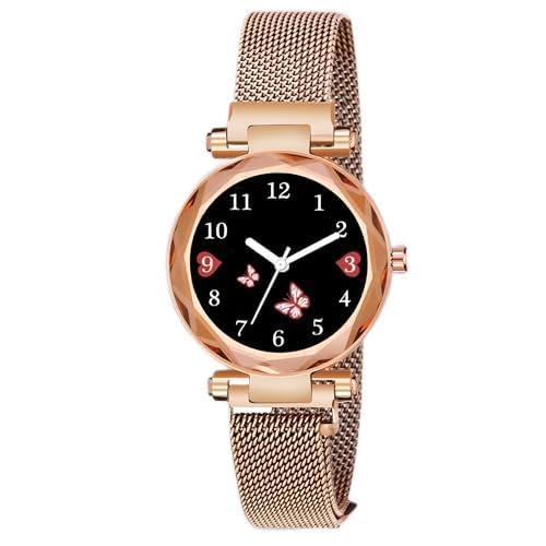Queen Round Dial Magnetc Strap Analog Gold Watch for Girls_231