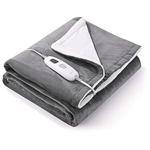 Heizdecke 130 x 180 cm mit Überhitzungsschutz, 6 Stunden automatischer Abschaltung und 4 Heizstufen und schnellem Aufheizen, beheizter Deckenüberwurf für den Einsatz im Home Office – Grau und Weiß