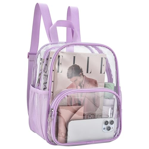 Image of Busiuw Clear Backpack for Stadium Events 12x12x6 with Front Pocket for Concert Sport Fashion Women Backpack Events Work Travel(Light purple)
