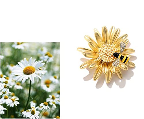 Image of New Sweet Daisy Little Bee Brooches Pearl Chrysanthemum Flower Wed Brooch Corsage Accessories Cute Pins Gifts For Women