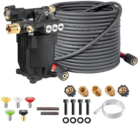 YAMATIC Horizontal Pressure Washer Pump 3/4" Shaft - Max 3300 PSI @ 2.5 GPM & Super Flexible Pressure Washer Hose 50FT X 1/4", Kink Resistant Real 3200 PSI