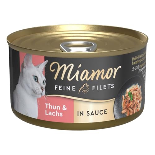 Miamor - Feine Filets in Sauce | Nassfutter für ausgewachsene Katzen mit Filetstückchen in Sauce. Fettarmes Ergänzungsfutter in der Dose ohne künstliche Zusätze | 24x85g Thun &Lachs