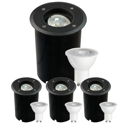 JNR 4er Set Bodenstrahler Außen Schwenkbar GU10 IP67 Wasserdicht mit LED 5W 3000K Warmweiß, Bodeneinbaustrahler Aussen 230V Bodenleuchten Außen,...