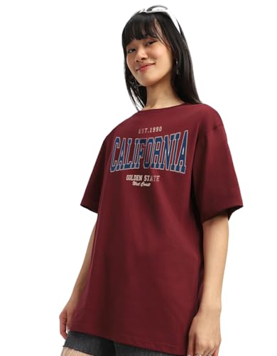 Image of JUNEBERRY Round Neck Drop Shoulder Round Neck Black & White Graphic Printed Pure Cotton Oversized Baggy Fit Half Sleeve T-Shirt for Women & Girls (Sizes: S to 2XL)