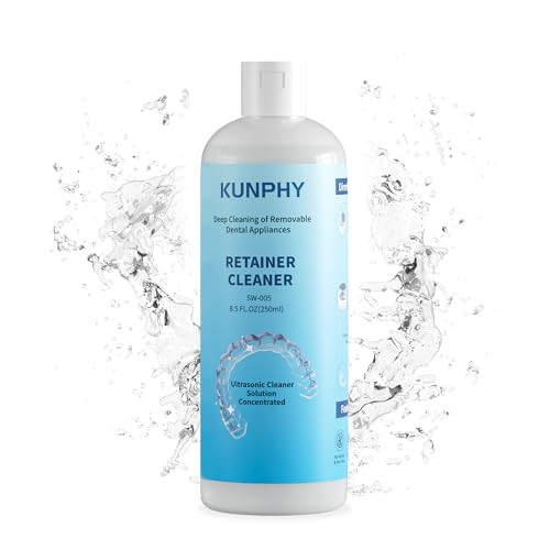 KUNPHY Ultrasonic Retainer Cleaner Solution for Ultrasonic Cleaner, Professional Cleaning of Retainers, Invisible Aligners, Mouth Guards, Night Guards, Remove Odors, Discoloration & Stains 250ml