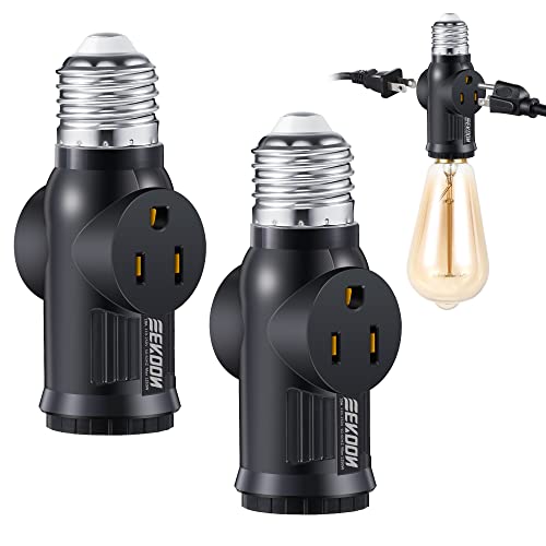 2 Pcs Light Socket to Plug Adapter, E26 Outlet Converter,Black