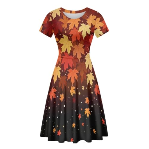 Image of HUGS IDEA Womens Puffy Swing Midi Dress Round Neck Short Sleeve Party A-Line Dresses
