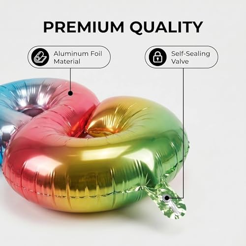 Image of Number 10 Balloon Foil Mylar Balloons for Birthday Party Decoration (Rainbow, 16 Inch)