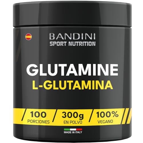 Bandini® L-Glutamina pura en polvo, Altamente dosificada y sin sabor, Aminoácido para entrenamiento intensivo, Glutamina vegana de la fermentación del maíz, 300 g de glutammina en polvo, 100 porciones