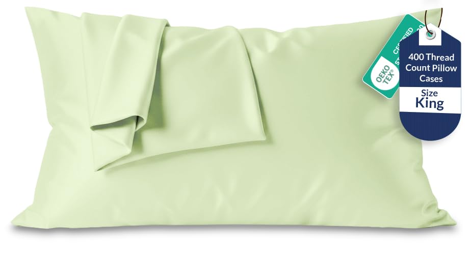 Image of Royale Linens 400 Thread Count 100% American Grown Cotton King Pillowcase Set - Luxury Sateen King Pillow case - 20 inchx40 inch Inch Soft & Smooth Set of 2 Green Pillowcases - (King, Florentine Sage)