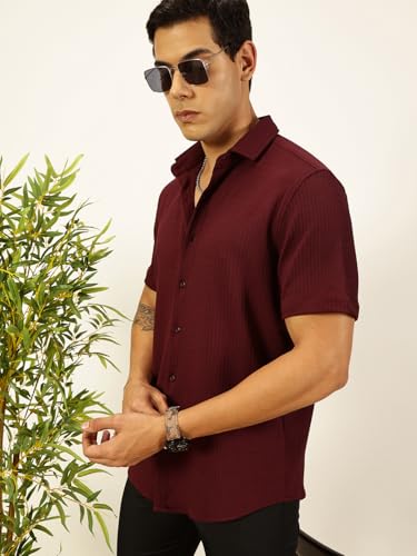 Image of Thomas Scott Men's | Solid | Half Sleeve | Slim Fit | Cotton Blend | Spread Collar | Casual Shirt