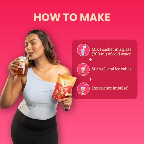 Image of Impulse Coffees Guilt Free Iced Tea Strawberry | Iced Tea Powder Drink Mix | Zero Refined Sugar, Low Calorie, Strawberry Flavour | 20g x 20 Sachets (400g)