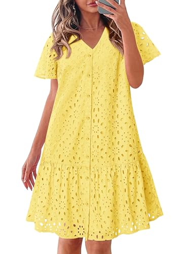 Image of KIRUNDO Eyelet Dresses for Women Button Down Mini Babydoll