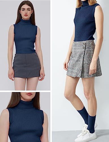Image of v28 Women Sleeveless High Neck Turtleneck Stretchable Knit Sweater Top