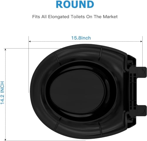Toilet Seat, Round Toilet Seat Built in Toddler Seat, Potty Training Toilet Seat Round Fits Both Adult and Child, Slow Close and Magnets (Black)