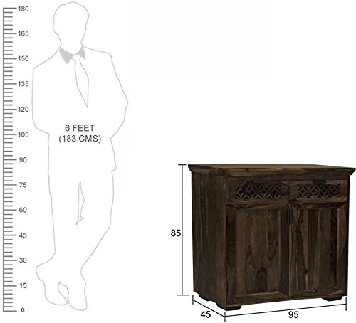 Image of DRIFTINGWOOD Solid Sheesham Wood Sideboard Tv Cabinet for Living Room | Free Standing Movable Tv Unit Side Board Table with 2 Drawer & 2 Door Cabinet Storage Furniture for Home | Walnut Finish