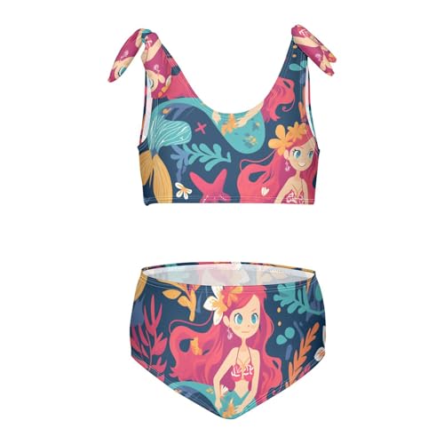 KLL Beautiful Red Haired Mermaids Girls 2 Piece Bikini Set Quick-Dry Swimsuit Swimwear Cute Shoulder Strap