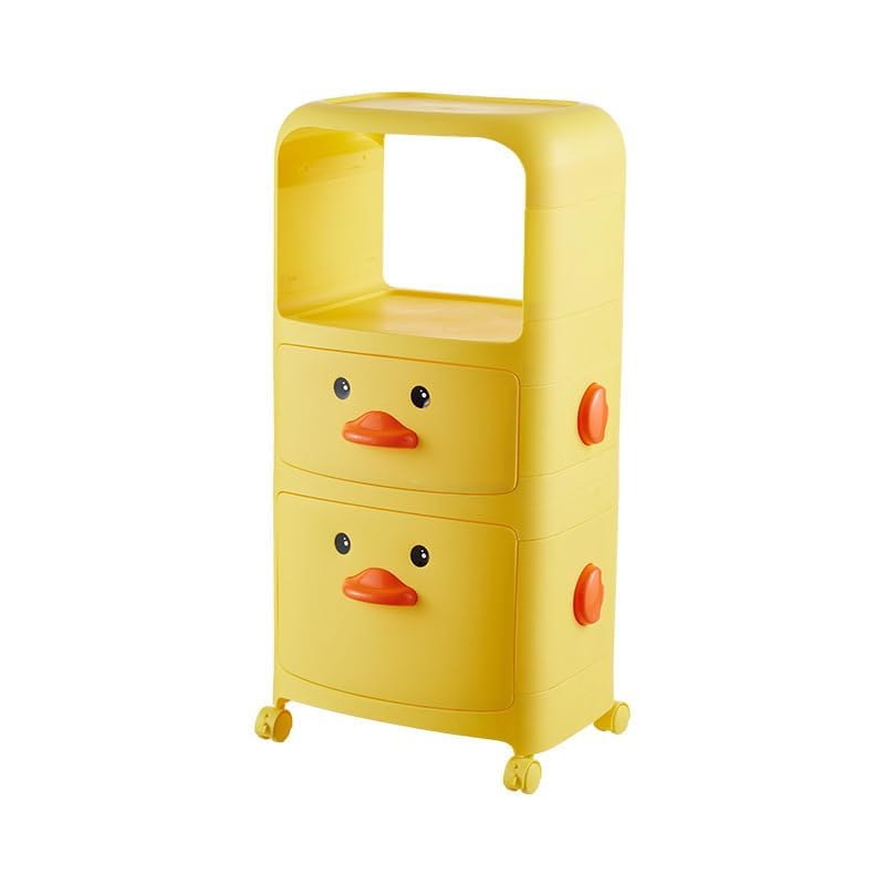 Urbane Home ( Pack of 1 Duck Storage Rack | Large Capacity Trolley Rack For Living Room | Storage Rack For Books | Multipurpose Storage Trolley with Drawers & Wheels For Toys | 518-1 | Yellow 3