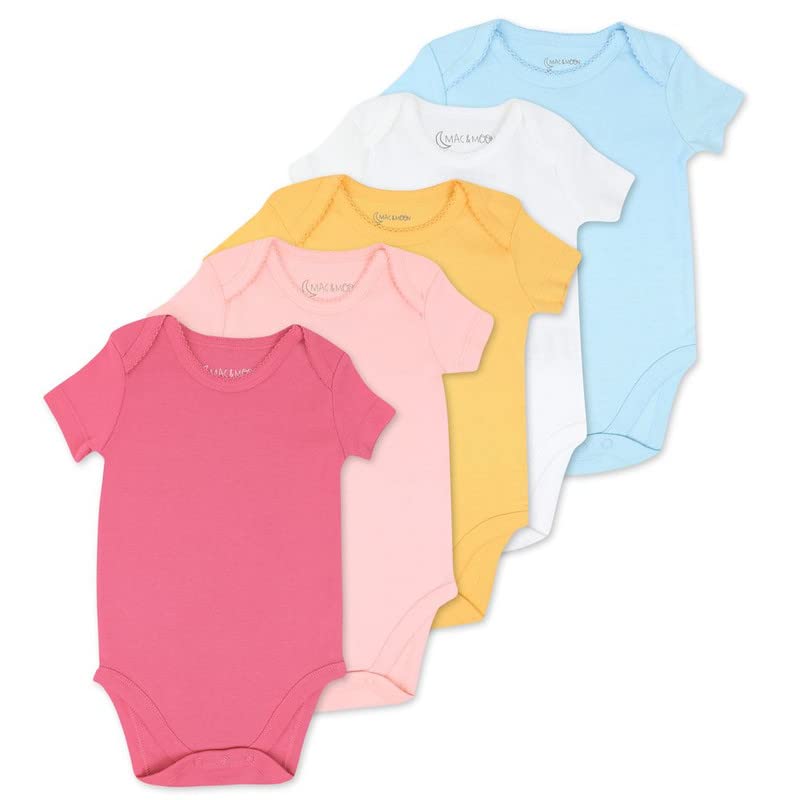 Image of Mac & Moon Organic Cotton 5-Pack Short Sleeve Bodysuits, Baby Boy or Baby Girl