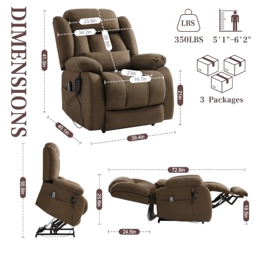 Image of Infinite Position Lay Flat Power Lift Recliner Chair for Elderly, Brown