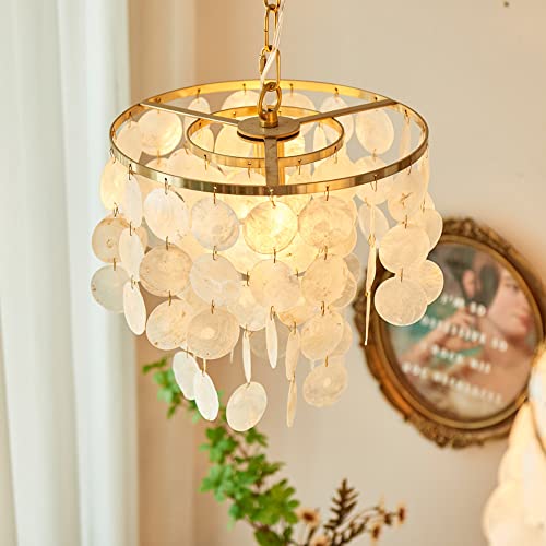 Omoons Chandelier Natural Seashell Crystal Chandelier,Modern Chandelier For Dining Room, Rustic Hanging Ceiling Lighting Fixture For Foyer, Bedroom, Living Room, Entryway, Kitchen Island，Height Adjus/ #TOP2