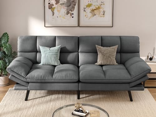 DWVO Multifunctional Futon Sofa Bed, Convertible Sleeper Sofa, 70" Folding Futon Set for Living Room Home Office Aprtment, Modern Folding Couch with Adjustable Backrest & Armrests, Grey