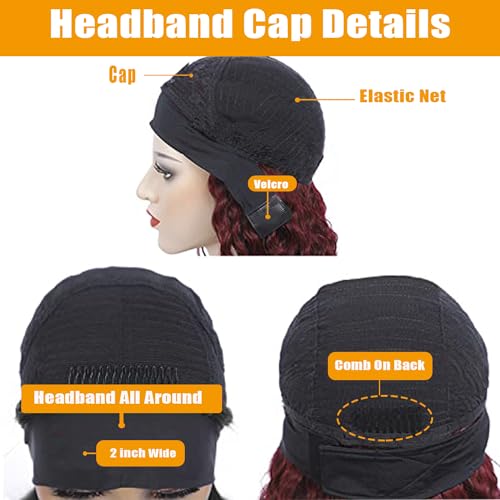 Bellarayine Headband Wig Human Hair Deep Wave Human Hair Headband Wig Glueless Curly Hair Human Hair Wigs None Lace Front Wigs for Black Women Human Hair (12inch,99J)