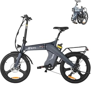 DYU Elektrische Fiets, 20” Opvouwbare Ebike met Trapondersteuning, Slimme Elektrische Fiets met 36V 10Ah Verwijderbare Batterij, Centrale Koppelsensor, 7 Versnellingen, Achterste Plank