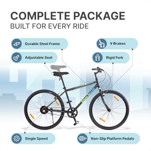 Image of Urban Terrain Maza Cycle /Bicycle Steel City Bike 26 inch Single Speed Bike with Rigid Fork Cycle for Men /Boys | Ideal for 13+ Years,Frame Size : 18 inch, (Blue)