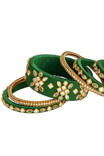 Image of I Jewels Gold Plated Traditional Silk Thread Embellishments Bangles Chuda Bangle Set for Bridal /Women
