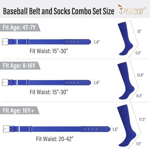Image of Baseball Socks and Belt for Youth Adult Softball Socks Combo Elastic Waist Belt for Men Kids Boys Girls Women JASGOOD