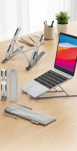 Image of Aluminium Laptop Stand with 7 Different Adjustable Angles, Wide Compatibility, Improved Cooling and Ventilation, and Scratch Protection, Compatible for All Types of Laptop