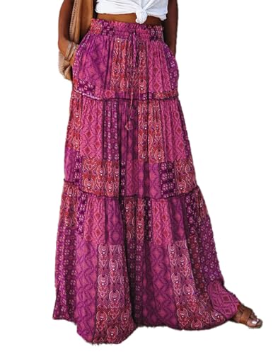 JENJON Mujer Falda Larga Estampada Cintura Alta Elástica Casual Estilo Bohemio Etnico Vestido 2 en 1 Talla Unica