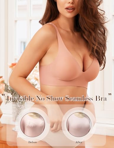 Image of Womens Wireless Bra No Underwire Seamless Push Up Bra Comfort Full Coverage Padded Soft Vneck Everyday Bralette