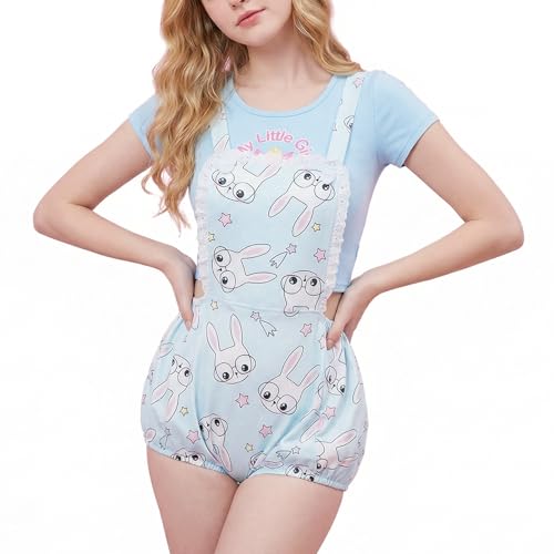 CutiePlusU Baumwoll-Knopf-Schritt-Overall Erwachsene Strampler Onesie Shortalls- Dr. Häschen S