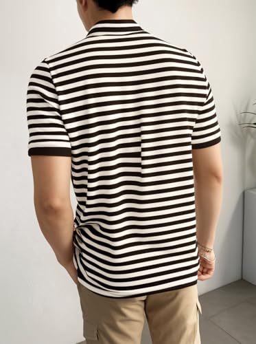 Image of Mack Jonney Men's Striped Cotton Rich Collar Neck T Shirt | Collar Tshirts | Half Sleeves | Striped-Regular Fit-MM485-nw