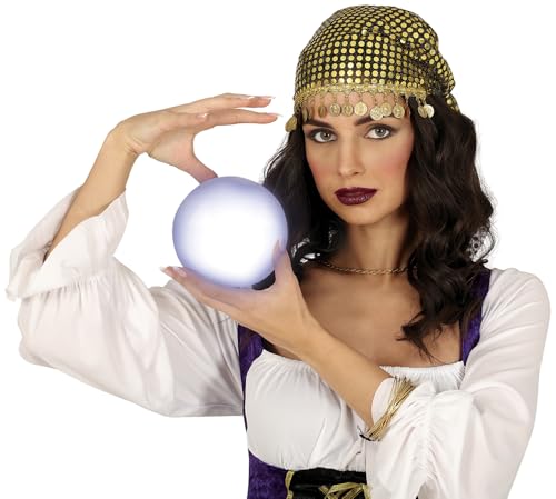 Fiestas Guirca Bola De Luz Pitonisa Con Leds 12 Cm - Decoración De Iluminación Para Fiestas De Zingaras, Videntes Y Celebraciones Místicas - Ideal Para Halloween Y Carnaval - Blanco