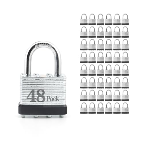 Image of ZonRo Locks Laminated Steel Keyed Padlocks,Keyed Alike Locks, 1-9 /16 inch Wide,Normal Shackle Padlocks, Pack of 48,Black Hoop, for Hasp Latch, Sheds, Fences, Storage Locker, School, Gym