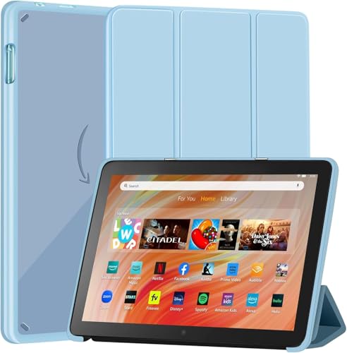 Funda delgada para tablet Amazon Kindle Fire HD 10 y 10 Plus (10.1 pulgadas 13ª/11ª generación 2023/2021), funda de piel sintética con soporte triple, parte trasera transparente, doble ángulo, carcasa