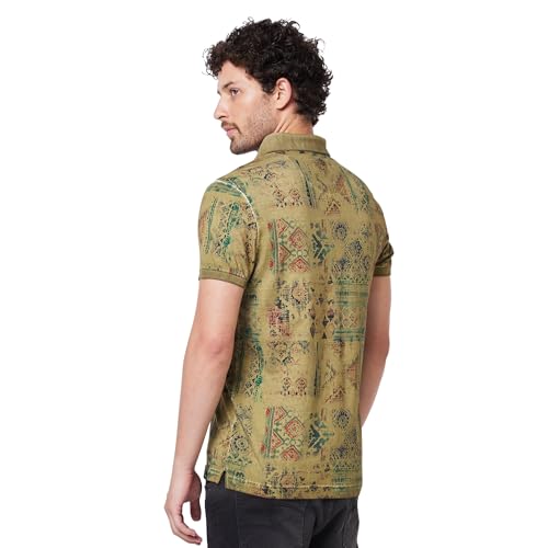 Image of Spykar Men's Slim Fit Ribbed Collar Half Sleeve Printed Casual T-Shirt
