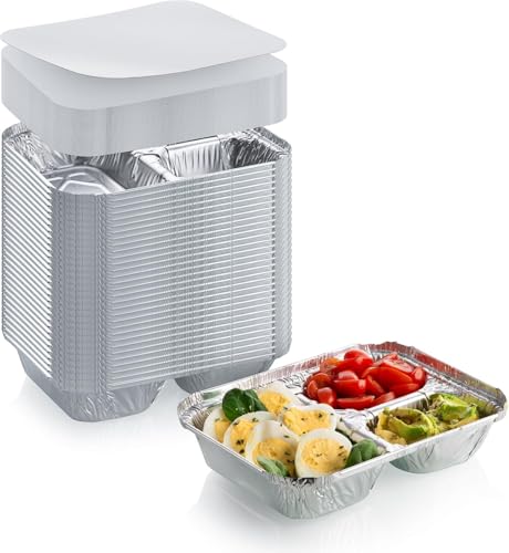 DCS Deals Disposable Aluminum Dinner Tray with Paper Lids – 3 Compartment Foil Pan – Perfect for On the Go Lunches, Leftovers, TV Plate or Takeout Convenient Airline Food Tray (50) DCS Deals Disposable Aluminum Dinner Tray with Paper Lids – 3 Compartment Foil Pan – Perfect for On the Go Lunches, Leftovers, TV Plate or Takeout Convenient Airline Food Tray (50)