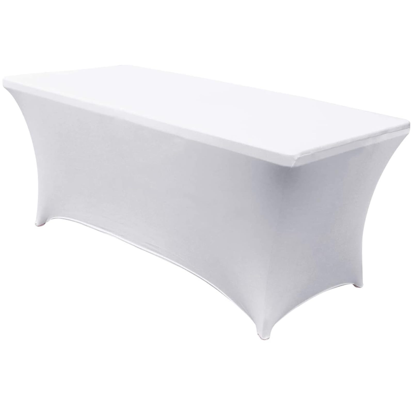 Drasry Spandex Stretch Tablecloth Rectangle Skinny Table Cover 6FT Universal Fit Washable Wrinkle Resistant Tablecloth for Business Events Banquets Parties Weddings Celebrations 6ft White 1Pack