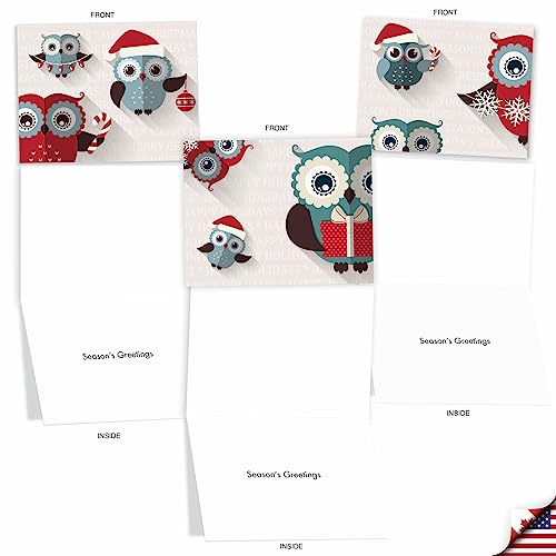 Image of The Best Card Company - 10 Holiday Note Cards for Christmas - Festive Bulk Assortment, Boxed Notecards with Envelopes (4 x 5.12 Inch) - Happy Owlidays M2947