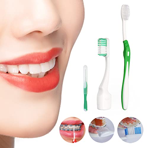 Ceonam Braces Cleaning Kit for Teeth, Portable Orthodontic Toothbrush Kit Oral Care Dental Travel Kit - Interdental Brush Dental Wax Dental Floss Toothbrush Box (Green)