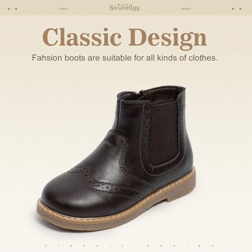 Sawimlgy Toddler Boys Girls Classic Hiking Boots PU Leather Outdoor Four Seasons Ankle Sneaker High Top Durable Rubber Sole Casual Shoes3