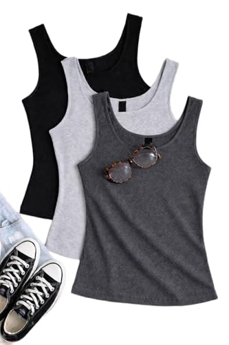 Image of Women's 1x1 Rib Cotton Stretch Tank Top Sleeveless Basic Vest Pack of 3