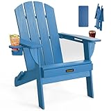 Floding Adirondack - Silla Adirondack de plástico texturizado de madera con 2 portavasos, patio