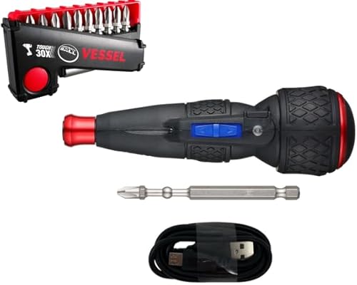 VESSEL e-ASSIST Screwdriver Higher Torque (17.7lbf-in), Combo Kit with IMPACT BALL™ Torsion Bit 11 PC. Set, Made in Japan