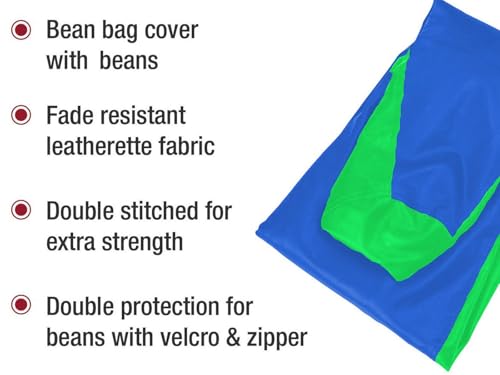 Image of Casa Copenhagen Premium Leather Bean Bag Chair, Filled with Beans | Capacity: Upto 7 Ft Height, 200 KG Weight | 3XL | Blue&Green